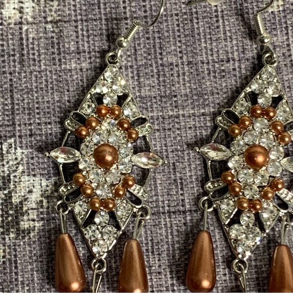 Costume Jewelry Pearl and Crystal Drop Boho Dress Earrings - Picture 3 of 11